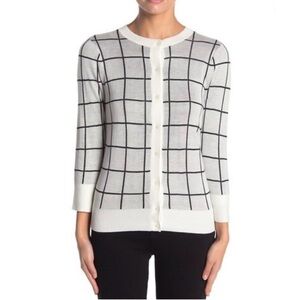 NWT Halogen Nordstrom black ivory stripe cardigan preppy closet staple Small PET